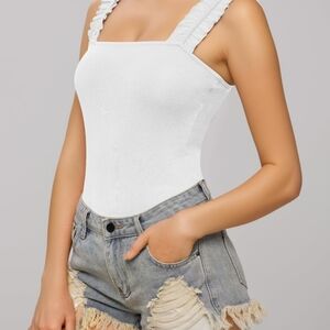 Cream Fitted Ruffled Bodysuit